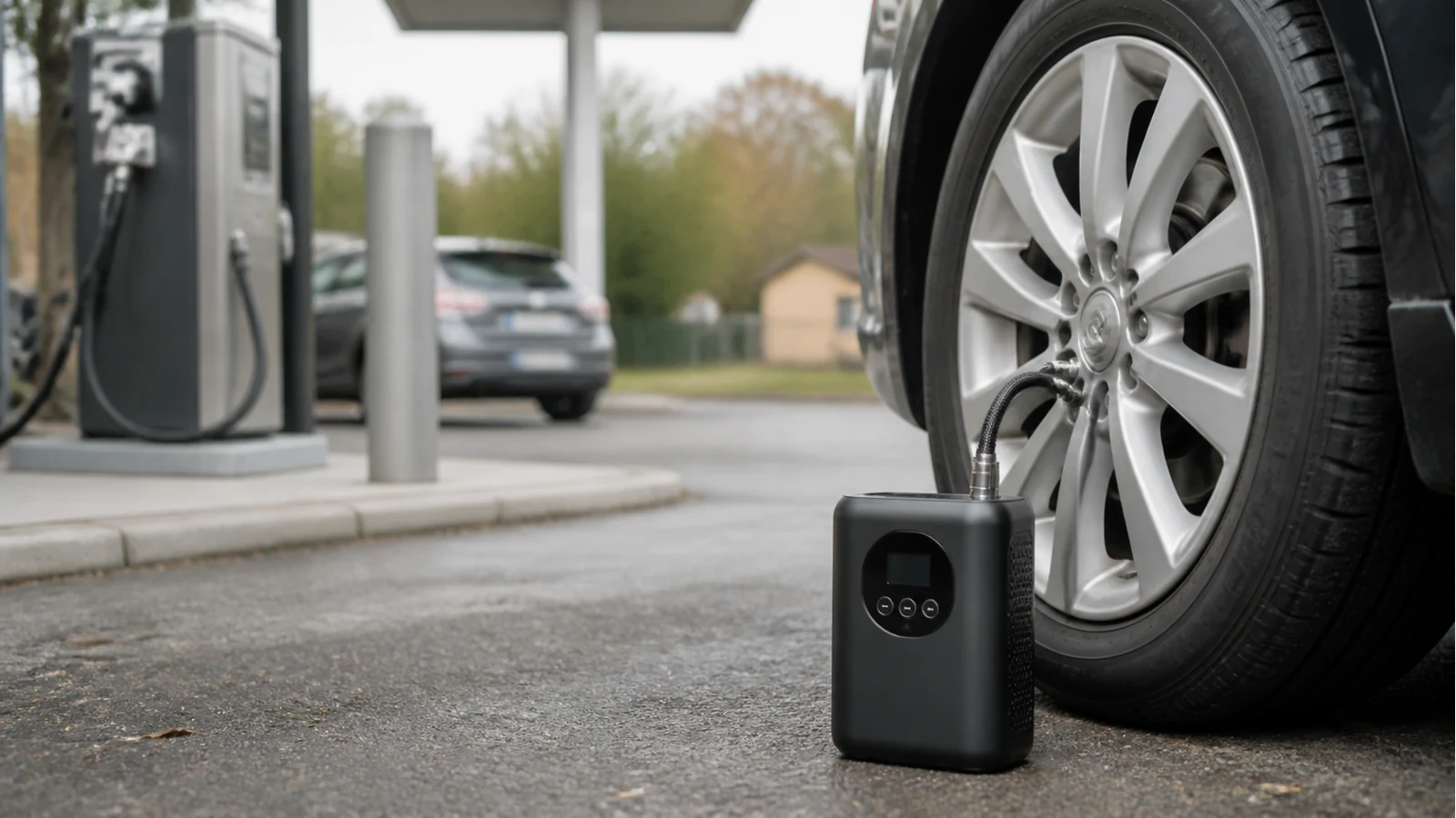 Comparing petrol station air with a portable digital tyre inflator for UK drivers